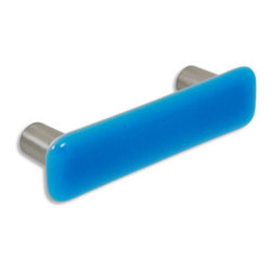 CKP - Art Glass Pull, Turquoise Blue, Dull Brushed Nickel Base - Cabinet And Drawer Handle Pulls