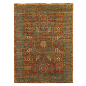 Mamluk Hand-Knotted Wool Rust/Green Area Rug, 14'x18'