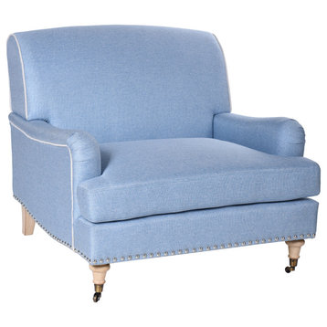 Dann Foley Accent Chair Chambray Blue Upholstery Natural Finish