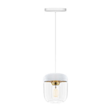 Acorn White Hardwired Pendant with LED Bulb, Polished Brass