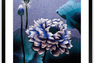 Blue Lotus Flower - Hand Designed Silk Art, Silk Embroidery