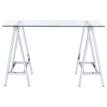 Middleton Desk With Clear Glass Top and Chrome Base