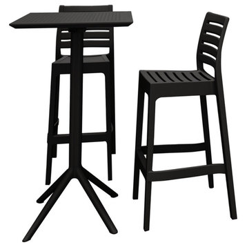 Sky Ares Square Bar Set with 2 Barstools Black