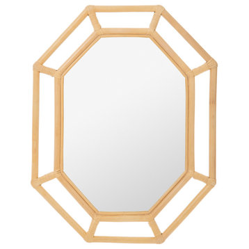 Octagon Rattan Chippendale Wall Mirror, Natural