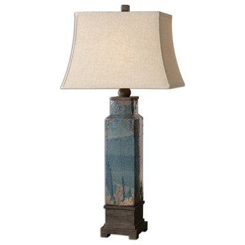 Bowery Hill Contemporary Table Lamp in Distressed Blue Glaze