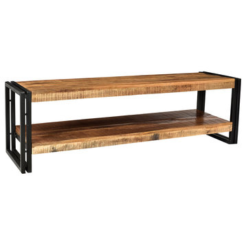 Timbergirl Handcrafted Reclaimed Wood and Metal Bench with Shelf
