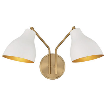 Savoy House Meridian 2-Light Wall Sconce M90075WHNB, White With Natural Brass