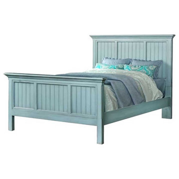 Sea Wind Florida Monaco Coastal Wood Queen Size Panel Bed in Blue