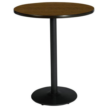 KFI 30" Round Breakroom Table with Walnut Top Round Black Base Bistro Height