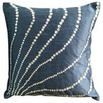 The HomeCentric - Blue Art Silk 18"x18" Mother Of Pearls Pillowcases, Blue Moon - Blue Moon is an exclusive 100% handmade decorative pillow cover designed and created with intrinsic detailing. A perfect item to decorate your living room, bedroom, office, couch, chair, sofa or bed. The real color may not be the exactly same as showing in the pictures due to the color difference of monitors. This listing is for Single Pillow Cover only and does not include Pillow or Inserts.
