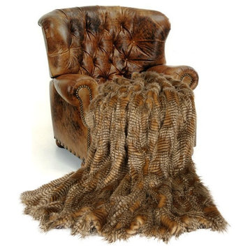 Fur Accents Premium Faux Fur Throw Blanket Brown Feather Fur Minky Cuddle Lining