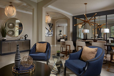 Example of a transitional living room design in Tampa
