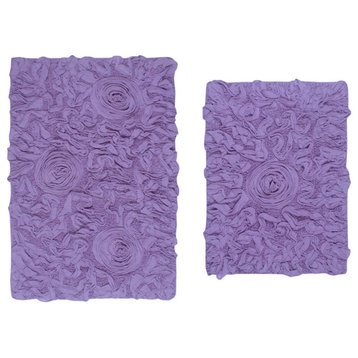 Bell Flower Collection Tufted Bath Rugs, 2 Piece Set, Purple