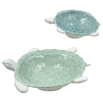 Blue and Green Sea Turtles Porcelain Serving Dishes Set of 2