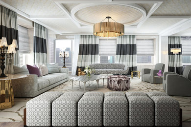 Example of a trendy living room design in New York