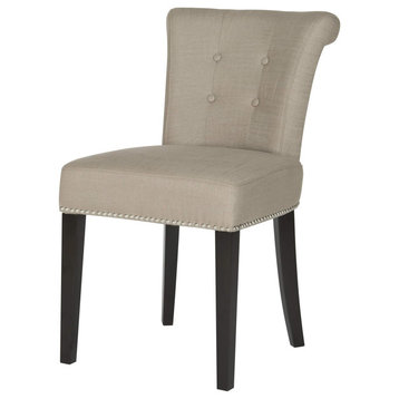 Set of 2 Dining Chair, Linen Cushioned Seat With Button Tufted Back, Oyster Grey