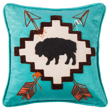 Large Bufflo Pillow With Embridery Details, 18"x18"