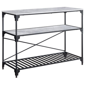 Benzara BM251146 3 Tier Kitchen Island With Wooden and Slatted Shelves, Gray