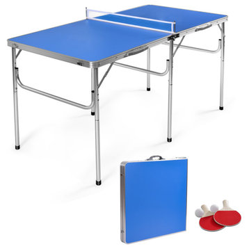 Folding Table Tennis Table Portable Ping Pong Table W/ 2 Paddles And 2 Balls