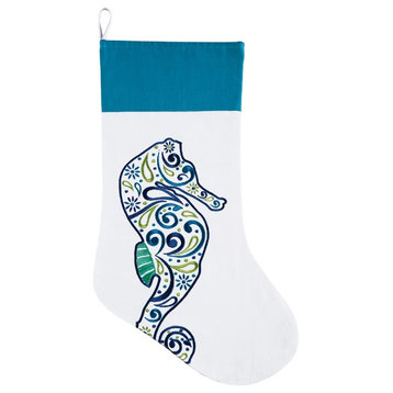 Coastal Meridian Seahorse Embroidered 20 Inch Christmas Holiday Stocking