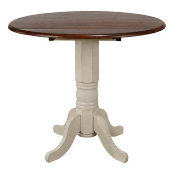 Sunset Trading Andrew 42" Round Extending Dropleaf Pub Table White/Chestnut Wood
