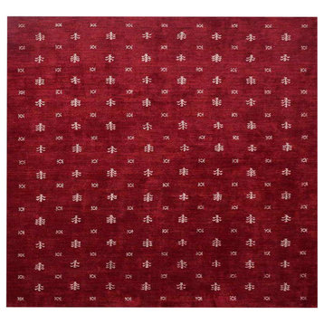 Hand Knotted Loom Silk Mix Area Rug Contemporary Red White