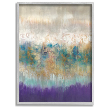 Elegant Purple Grey Gold Brush Stroke Abstract Painting, 24 x 30