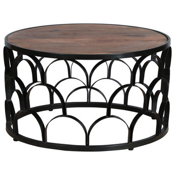 Benzara UPT-262398 Coffee Table, Mango Wood Top, Metal Frame, Brown, Black