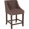 Tufted Walnut Counter Height Stool With Accent Nail Trim, Brown Fabric