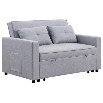 Zoey Linen Convertible Sleeper Loveseat With Side Pocket, Light Gray