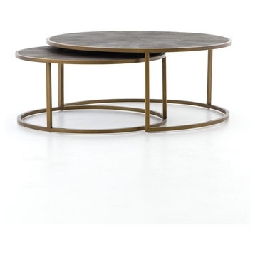 Hollywood Modern Shagreen Nesting Coffee Tables Brass