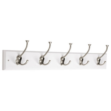 Liberty Hardware 129848 Five Double Hook 27"W Rail With Flared - Flat White and