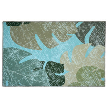 Abstract Green with Leaves Foliage Themed Indoor Area Rug, 20"x30"