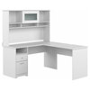 Cabot 60W L Shaped Computer Desk with Hutch in White - Engineered Wood