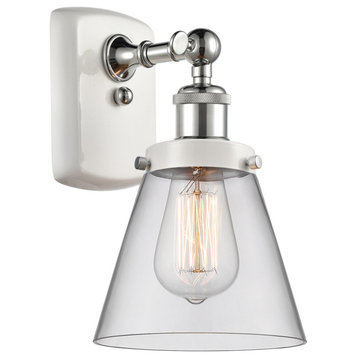 Ballston Small Cone 1 Light Wall Sconce, White and Polished Chrome, Clear Glass
