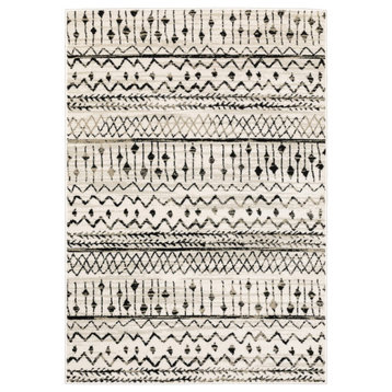 10' X 13' Ivory And Black Eclectic Patterns Indoor Area Rug