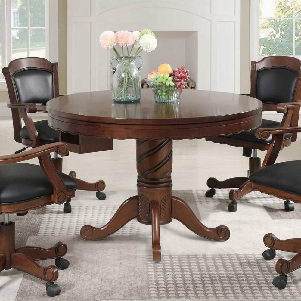 Turk 3-in-1 Round Pedestal Game Table Tobacco - Midcentury - Bar Stools ...