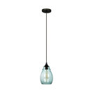 Hammered Glass Pendant Light, Gray Blue Shade, Finish: Matte Black, 11"