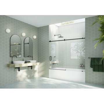 68-72"x60-Frameless Bath Tub Sliding Shower Door Square Hardware, Matte Black