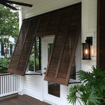 Stained Sapele Bermuda Style Exterior Shutters on Sullivans Island Beach House