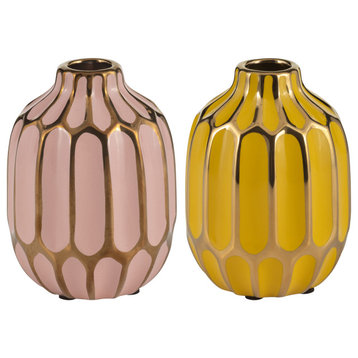 Ceramic Vase, 5"H, Set of 2, Blush/Yellow