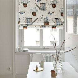 Quick Fix Washable Roman Window Shades Flat Fold , Flower and Watering Pot - Roman Shades