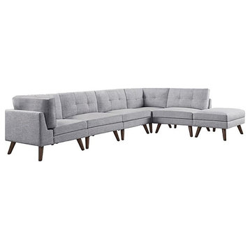 Bowery Hill Mid-Century 6-Piece Fabric Upholstered Sectional in Gray