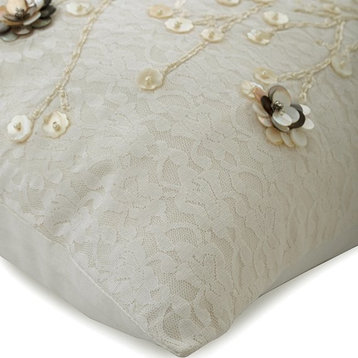 Ivory European Sham Decor Silk 24x24 Floral Lace French Toile, Wedding Bells