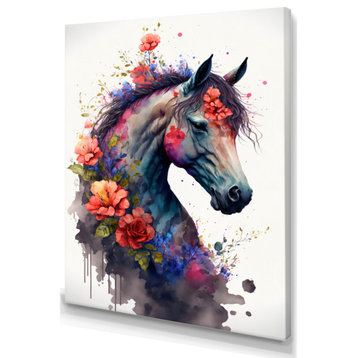 Cute Horse Floral Art I Canvas, 24x32, No Frame