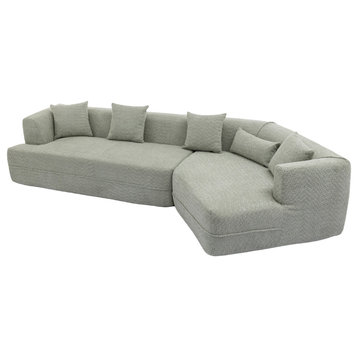 2-Piece Upholstered Sleeper Sectional Sofa, Creamy , Green
