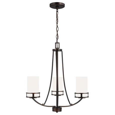 Craftsman Farmhouse Three Light Chandelier-Bronze Finish-Incandescent Lamping