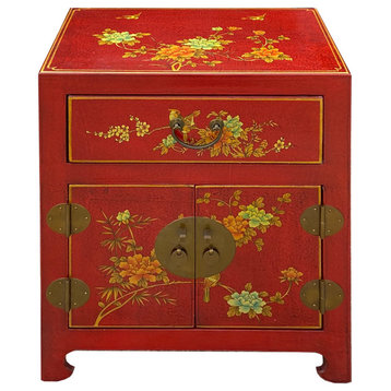 Chinese Brick Red Crack Vinyl Moon Face End Table Nightstand Hcs7501