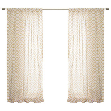 Faux Linen Geo Lattice Curtains, Beige, 52"x84"