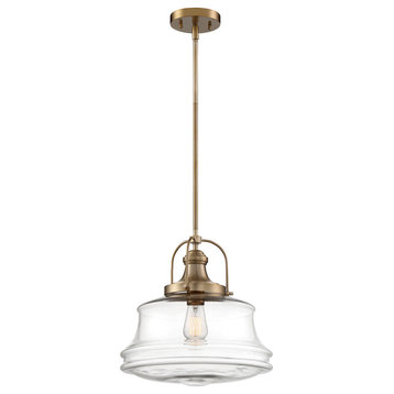 Basel 1 Light Pendant, Burnished Brass and Clear